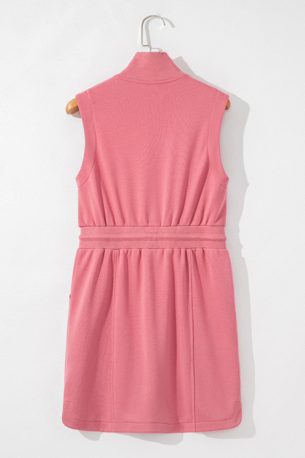 Mineral Red French Terry Zipped Collar Sleeveless Drawstring Waist Mini Dress Mini Dresses JT's Designer Fashion