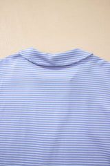 Sky Blue Stripe Dolman Sleeve Polo Shirt and Drawstring Shorts Set Short Sets JT's Designer Fashion