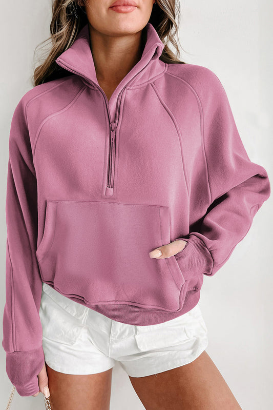 Phalaenopsis Fleece Lined Zip Up Stand Collar Thumbhole Sleeve Sweatshirt Sweatshirts & Hoodies JT's Designer Fashion