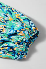 Green Abstract Print Puff Sleeve V Neck High Waist Romper Jumpsuits & Rompers JT's Designer Fashion