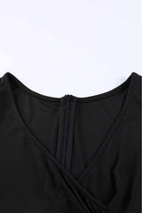 Black Ruffled Sleeve Wrap V Neck Midi Dress Midi Dresses JT's Designer Fashion
