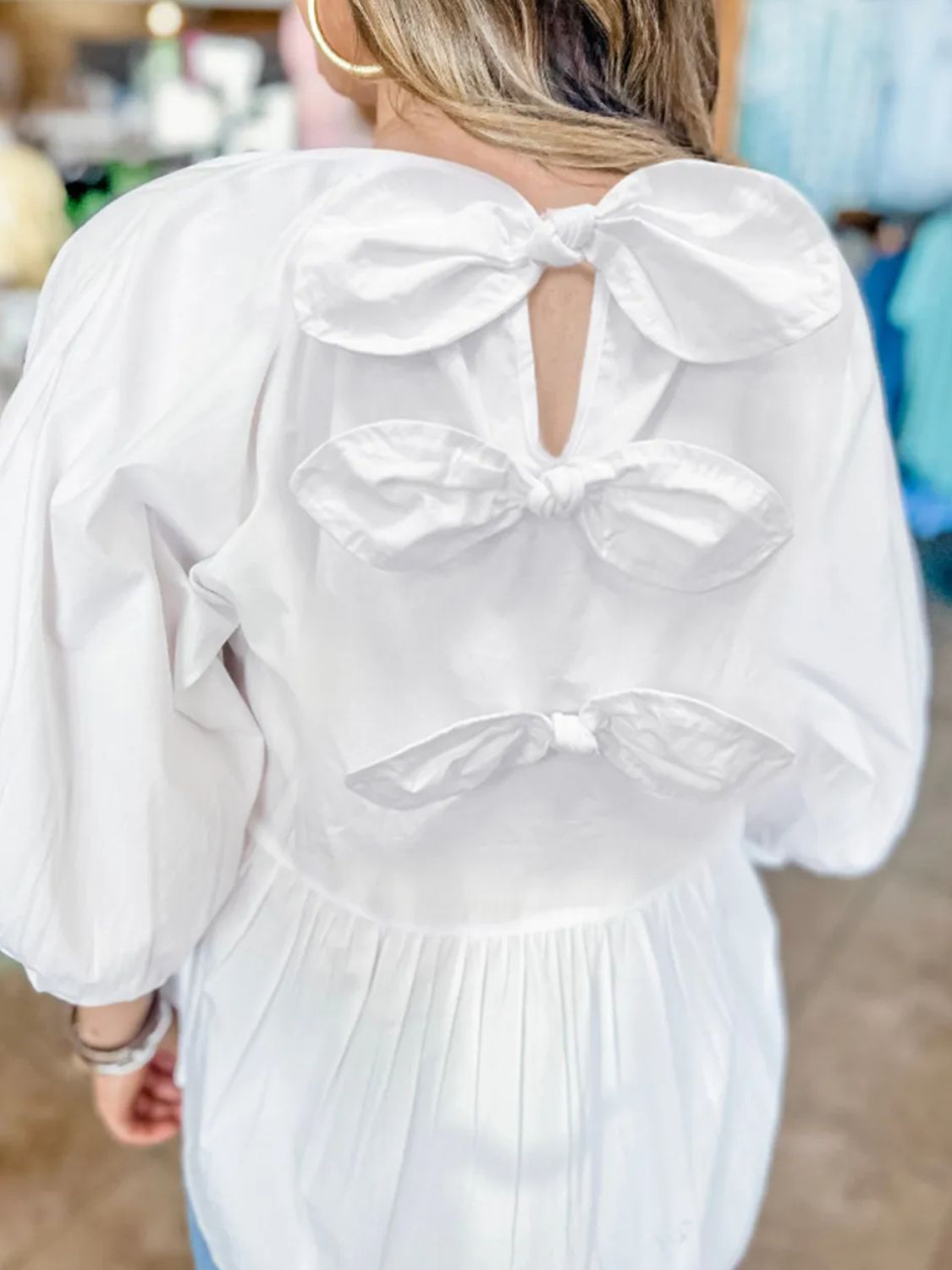 Bow Round Neck Three-Quarter Sleeve Blouse Blouses & Shirts JT's Designer Fashion