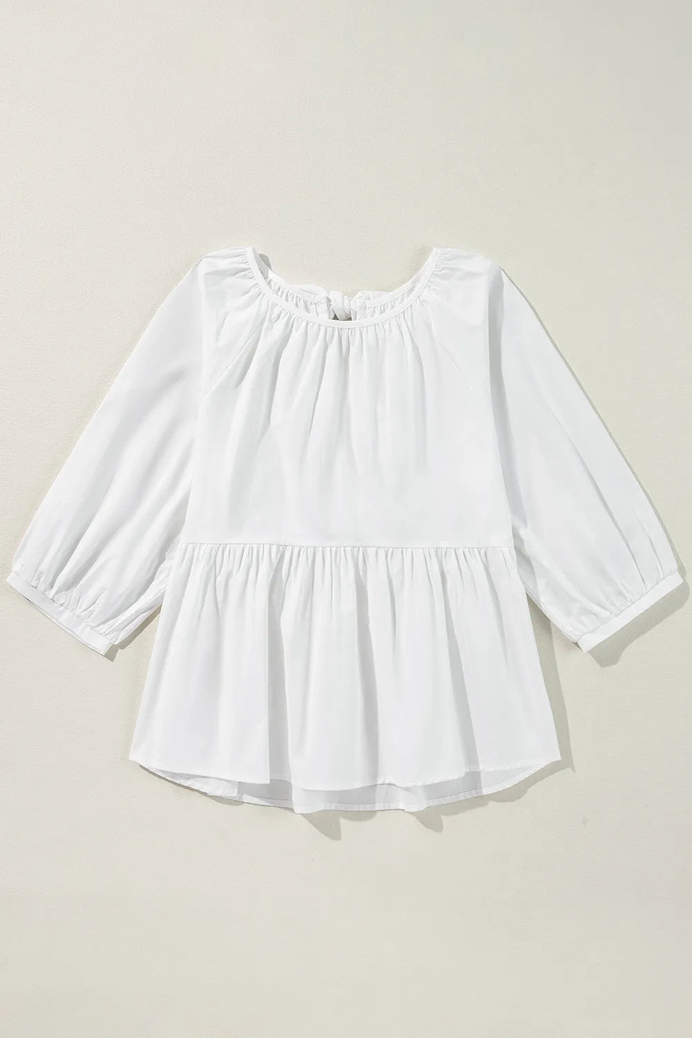 Bow Round Neck Three-Quarter Sleeve Blouse Blouses & Shirts JT's Designer Fashion