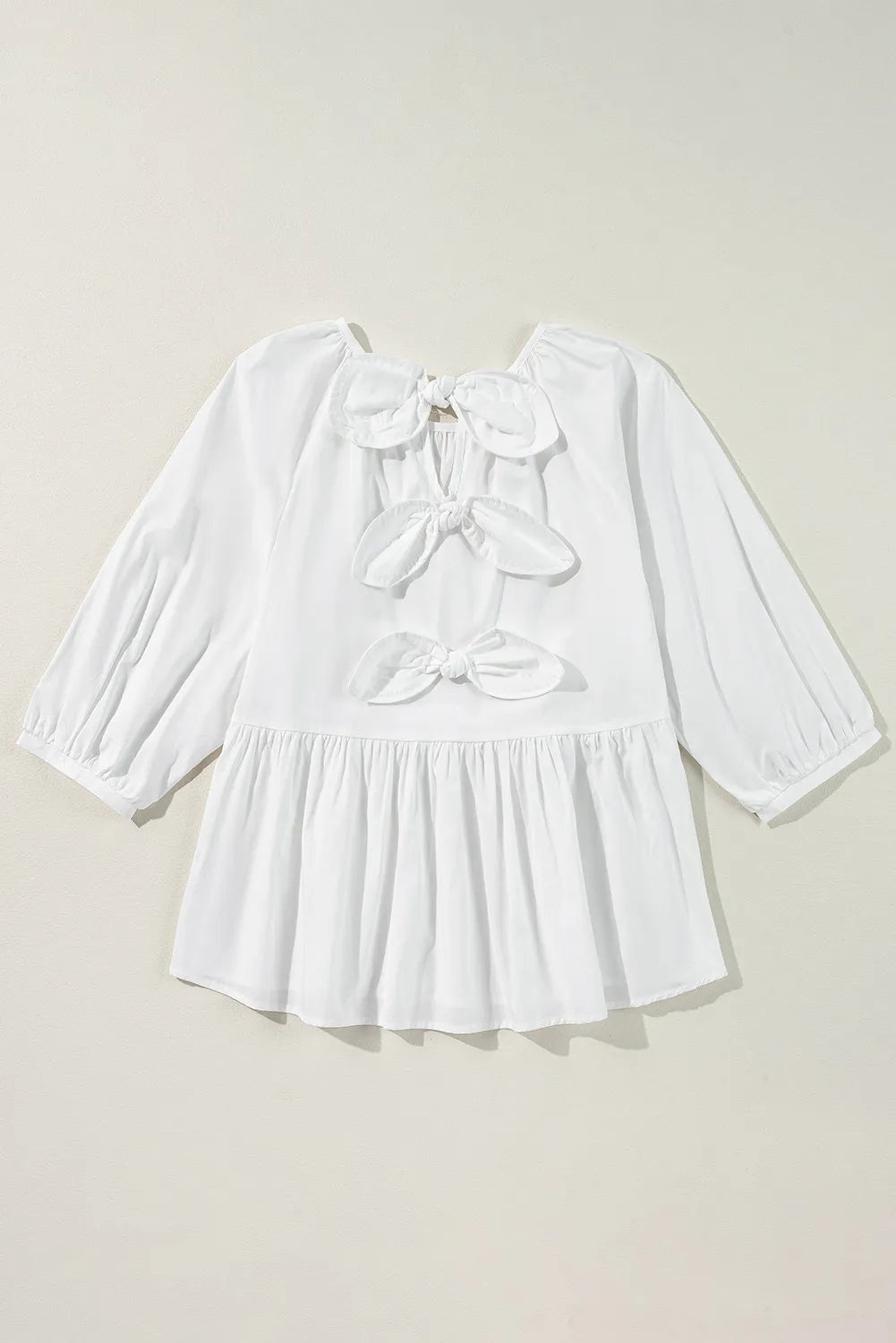 Bow Round Neck Three-Quarter Sleeve Blouse Blouses & Shirts JT's Designer Fashion