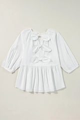 Bow Round Neck Three-Quarter Sleeve Blouse Blouses & Shirts JT's Designer Fashion
