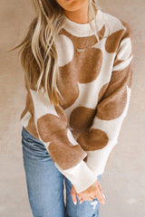 Khaki Big Flower Pattern Drop Shoulder Sweater Sweaters JT's Designer Fashion