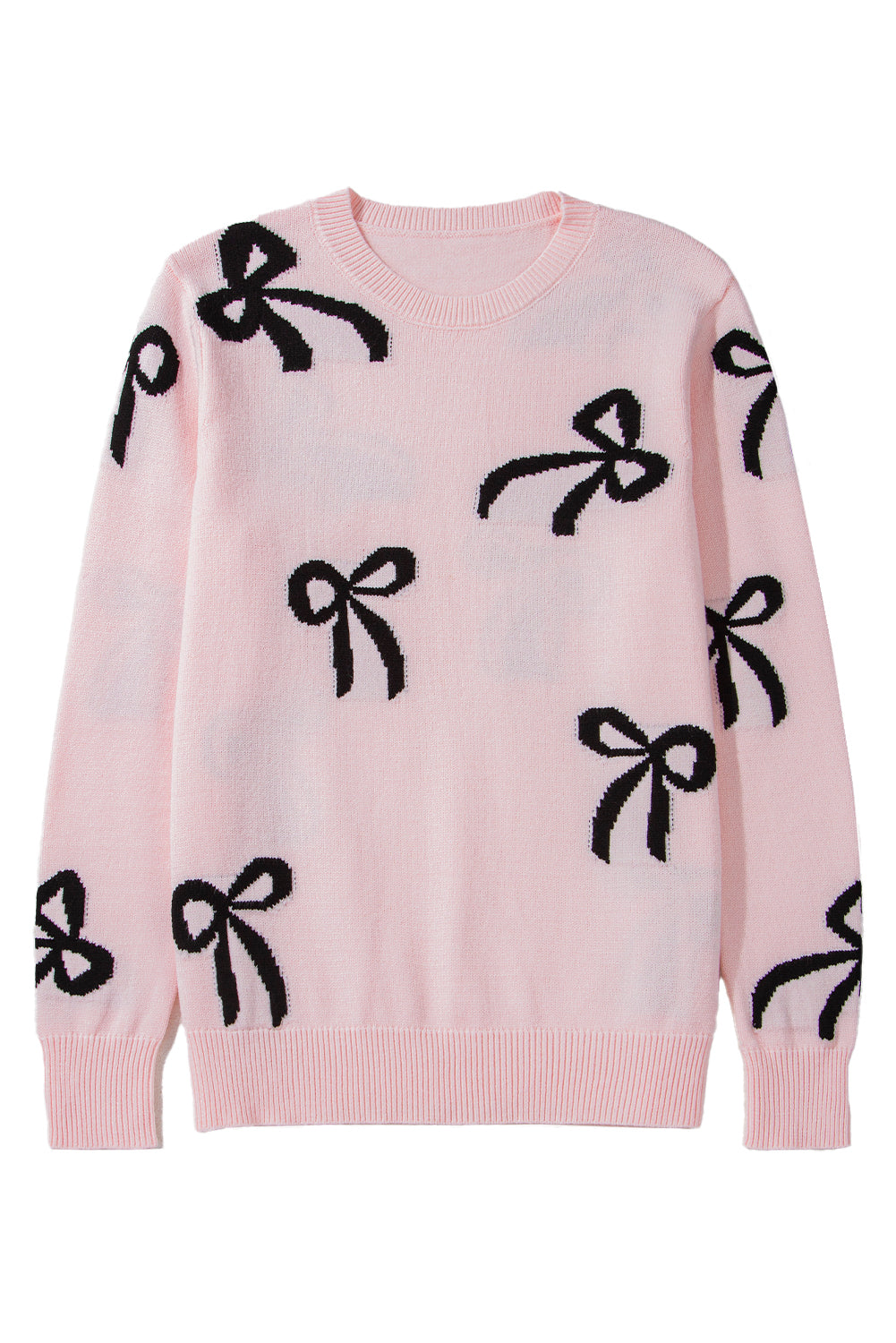 Light Pink Bow Pattern Knitted Loose Fit Sweater Sweaters JT's Designer Fashion
