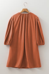 Cinnamon Bracelet Sleeve Split Neck Scallop Detail Pleated Corduroy Mini Dress Mini Dresses JT's Designer Fashion