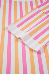 Pink Stripe Drop Shoulder Half Sleeve Loose Tee and Shorts Casual Set Short Sets JT's Designer Fashion