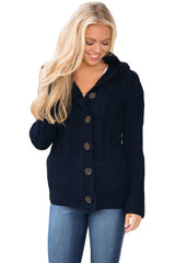 Navy Blue Long Sleeve Button-up Hooded Cardigans Sweaters & Cardigans JT's Designer Fashion