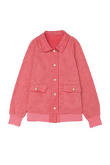 Fiery Red Vintage Washed Flap Pocket Button Shacket Jackets JT's Designer Fashion
