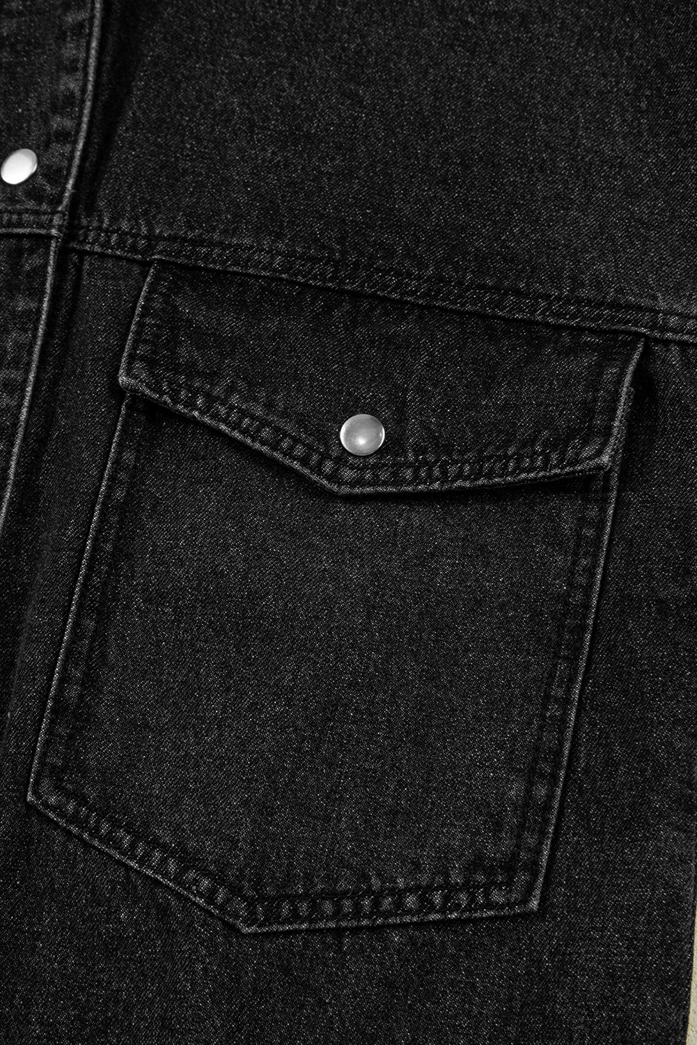 Black Big Chest Pocket Drop Shoulder Hooded Denim Jacket Denim Jackets JT's Designer Fashion