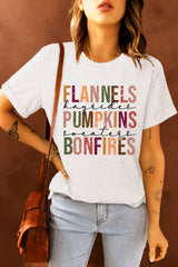 White FLANNELS PUMPKINS BONFIRES Crewneck Graphic Tee Graphic Tees JT's Designer Fashion