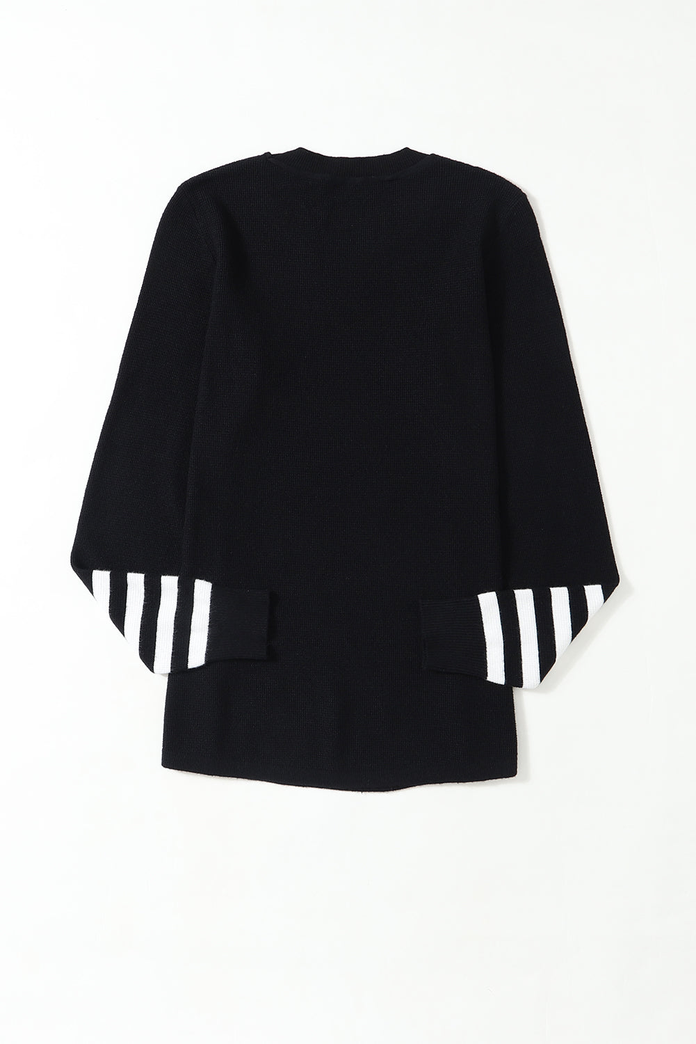 Black Striped Sleeve Plain Knit Sweater Sweaters JT's Designer Fashion