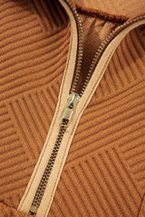 Desert Gold Quarter Zip Collar Bracelet Sleeve Textured Mini Dress Mini Dresses JT's Designer Fashion