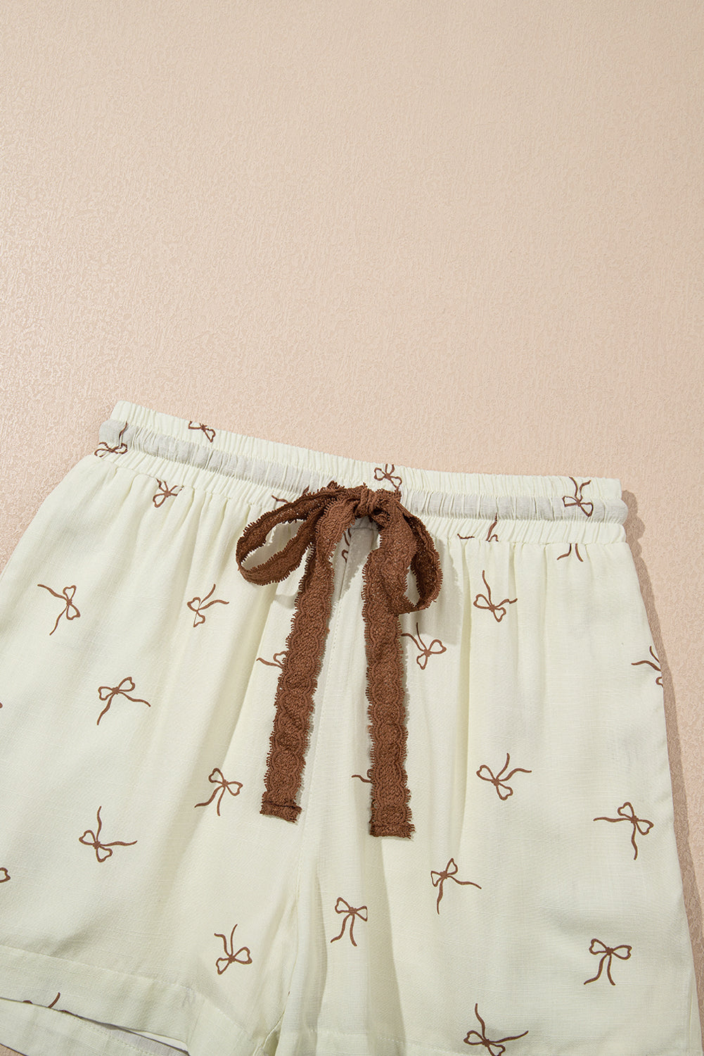 White Bow Print Lace Drawstring Casual Shorts Casual Shorts JT's Designer Fashion
