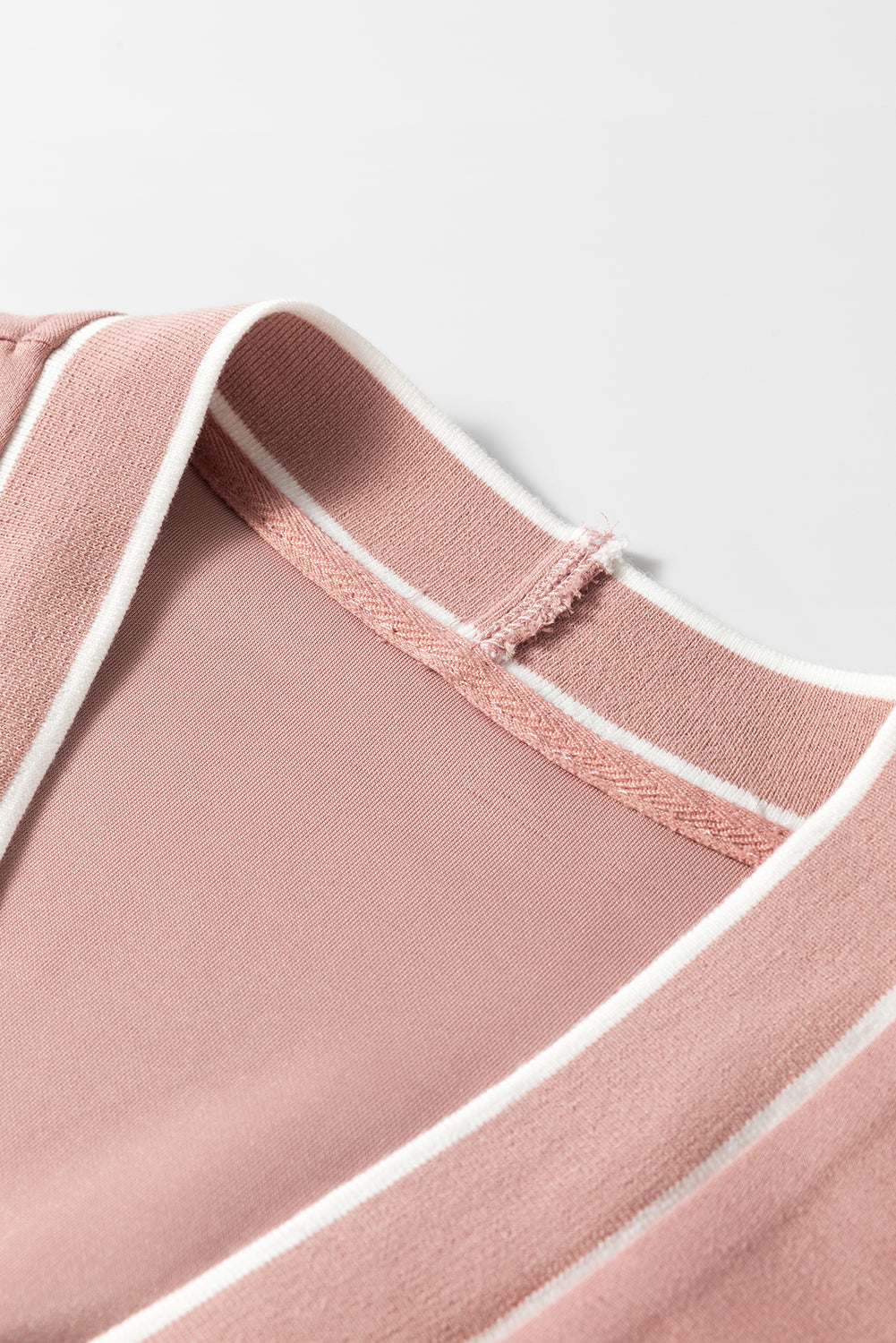 Pink Stripe Contrast Trim V Neck Buttoned Front Pocketed Knit Cardigan Cardigans JT's Designer Fashion