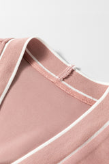 Pink Stripe Contrast Trim V Neck Buttoned Front Pocketed Knit Cardigan Cardigans JT's Designer Fashion