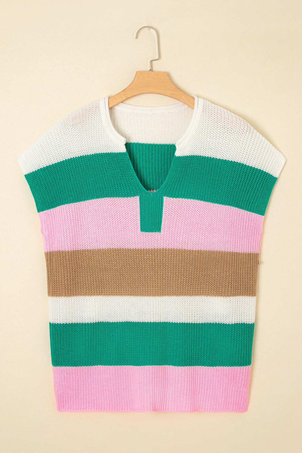 Multicolour Plus Size Striped Colorblock V Neck Short Sleeve Sweater Plus Size Sweaters & Cardigans JT's Designer Fashion