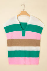 Multicolour Plus Size Striped Colorblock V Neck Short Sleeve Sweater Plus Size Sweaters & Cardigans JT's Designer Fashion