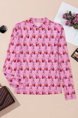 Pink Cowgirl Boots Printed Mock Neck Long Sleeve Mesh Top Long Sleeve Tops JT's Designer Fashion