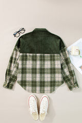 Blackish Green Snap Buttons Colorblock Plaid Shacket Plaid Shackets JT's Designer Fashion