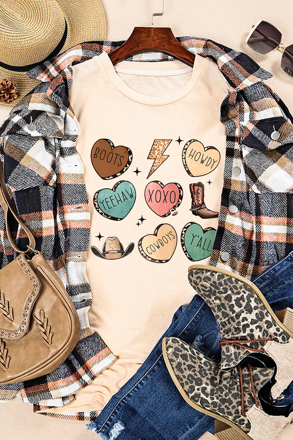 Khaki Western Fashion Valentine Graphic T-shirt Graphic Tees JT's Designer Fashion