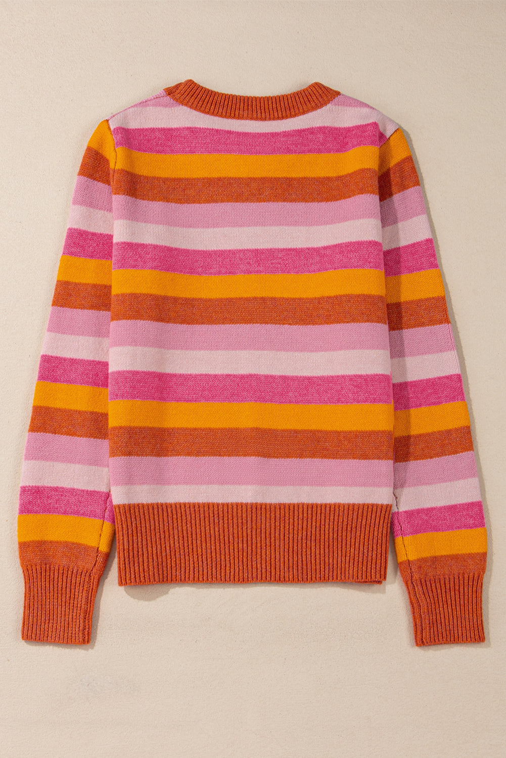 Orange Color Block Ribbed Edge Round Neck Sweater Sweaters JT's Designer Fashion