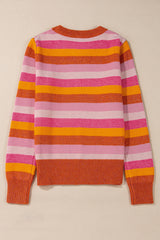 Orange Color Block Ribbed Edge Round Neck Sweater Sweaters JT's Designer Fashion