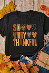 Black So Very Thankful Heart Printed Crewneck Thanksgiving T Shirt Graphic Tees JT's Designer Fashion