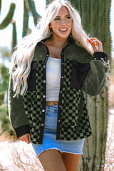 Vineyard Green Fleece Checkerboard Flap Pocket Snap Button Jacket Vineyard Green 100%Polyester Jackets JT's Designer Fashion
