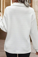 White Quilted Texture Sporty Collared Long Sleeve Top Long Sleeve Tops JT's Designer Fashion