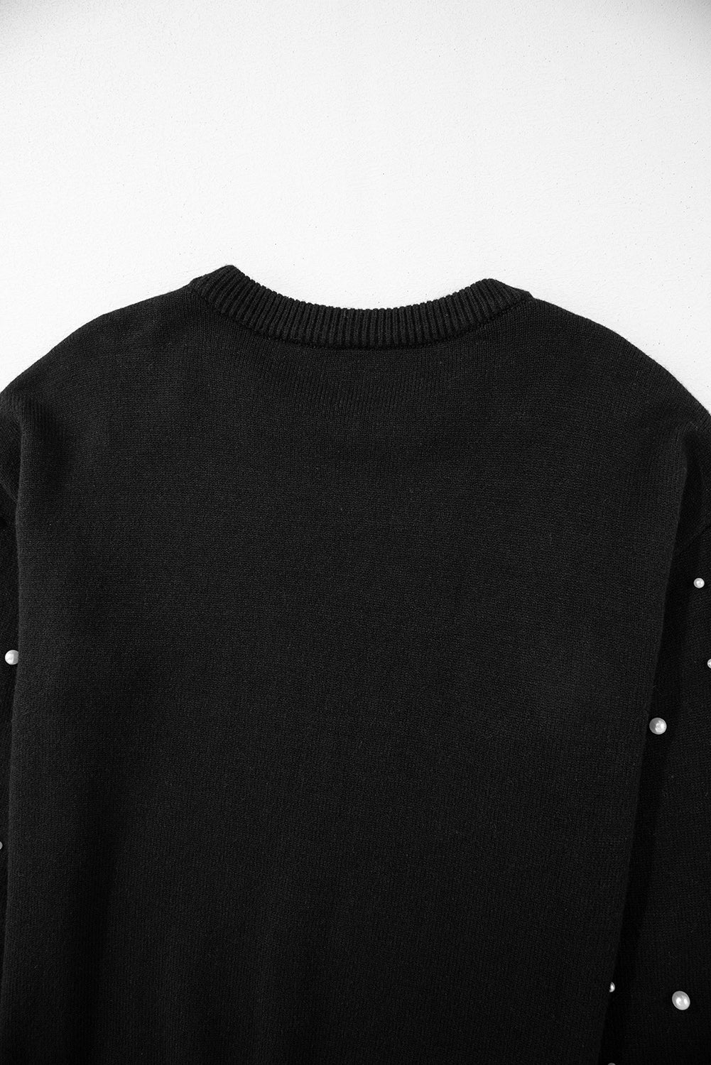 Black Pearled Drop Shoulder Round Neck Sweater Sweaters JT's Designer Fashion