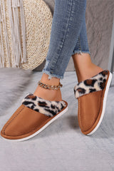 Chestnut Leopard Patched Plush Lined Thick Home Slippers Slippers JT's Designer Fashion