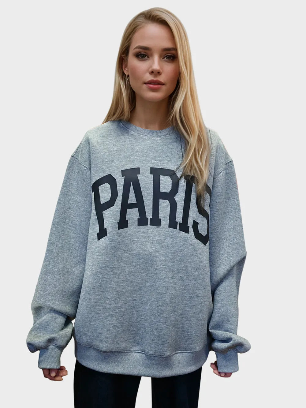 Basic Bae PARIS Round Neck Long Sleeve Air Scuba Sweatshirt Graphic Sweatshirts JT's Designer Fashion