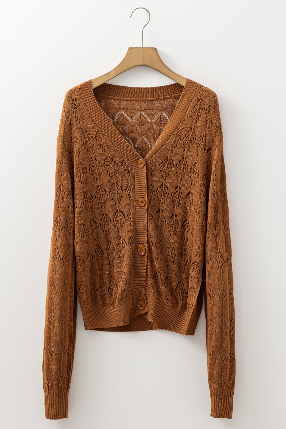 Brown Lightweight Buttoned Front Crochet Cardigan Cardigans JT's Designer Fashion