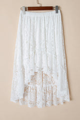 White Lace Ruffled High-low Hem Midi Skirt Skirts & Petticoat JT's Designer Fashion
