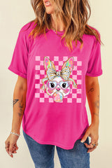 Rose Red Plaid Bubble Gum Rabbit Graphic Eater T Shirt Graphic Tees JT's Designer Fashion