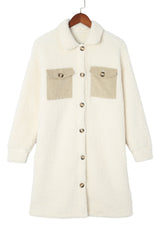 Beige Contrast Flap Pocket Single Breasted Teddy Coat Coats JT's Designer Fashion