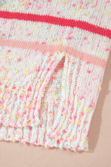 Pink Stripe Drop Shoulder Side Split Plus Size Sweater Plus Size Sweaters & Cardigans JT's Designer Fashion