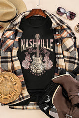 Black Nashville Music City Leopard Guitar Graphic T Shirt Graphic Tees JT's Designer Fashion