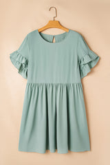 Grass Green Ruffle Trim Short Sleeve Plus Size Flared Mini Dress Plus Size Mini Dresses JT's Designer Fashion