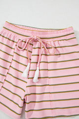 Pink Stripe Wide Short Sleeve Tee and Short Set Short Sets JT's Designer Fashion