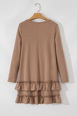Goat Scoop Neck Tiered Ruffled Hem Long Sleeve Mini Dress Mini Dresses JT's Designer Fashion