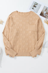 Light French Beige Solid Checkered Textured Knit Plus Size Sweater Plus Size Sweaters & Cardigans JT's Designer Fashion