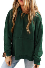Blackish Green Quilted Patchwork Exposed Seam Hoodie Sweatshirts & Hoodies JT's Designer Fashion