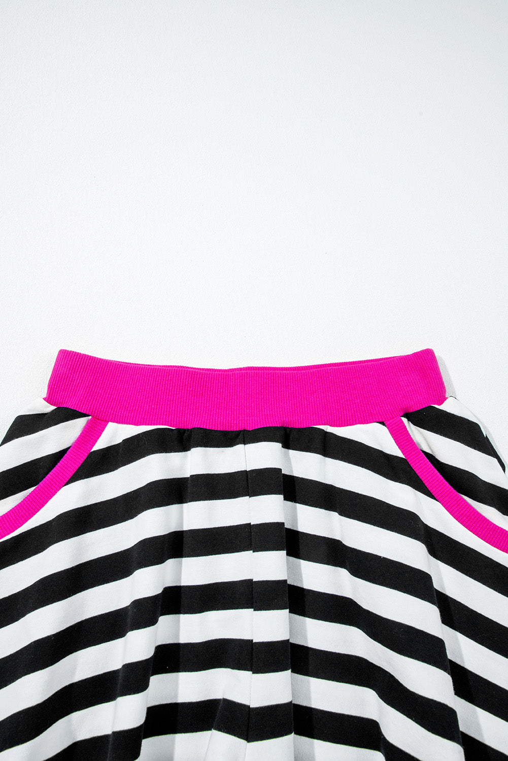 Black Stripe Contrast Ribbed Banding Long Sleeve Blouse Loose Shorts Set Short Sets JT's Designer Fashion
