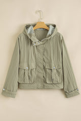 Laurel Green Zipped Pocket Cropped Hooded Utility Jacket Jackets JT's Designer Fashion