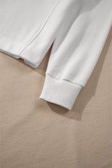 White Zipped Neck Pullover Drop Shoulder Sweatshirt Sweatshirts & Hoodies JT's Designer Fashion
