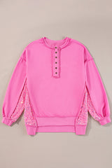 Bonbon Sequin Patchwork High Low Hem Henley Sweatshirt Sweatshirts & Hoodies JT's Designer Fashion